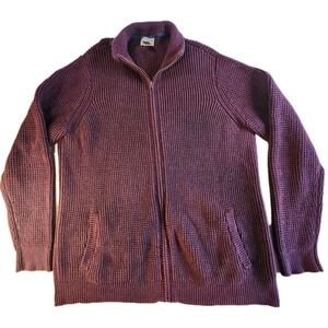 LL BEAN Heavy Knit Sweater Jacket Mens XLT Tall Red Burgundy Cotton Fisherman